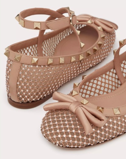 ROCKSTUD MESH BALLERINA WITH CRYSTALS